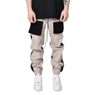 Hombres Streetwear Multi-bolsillo Patchwork mono Jogger casual pantalones masculinos Hip hop sólido Slim casual pantalones