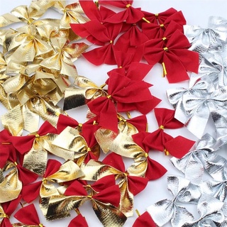 12 unids/set de navidad Color rojo plata oro arco para árbol de navidad adornos decoración del hogar decoraciones de navidad arco nudo (9)