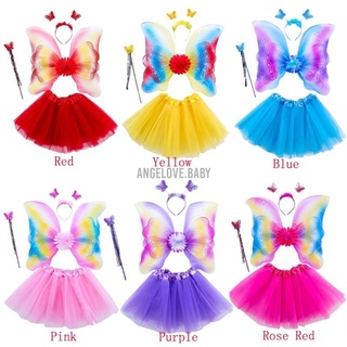 Juego de 4 trajes de hadas LED para niñas, falda, alas de mariposa, diadema, decoración de navidad (1)