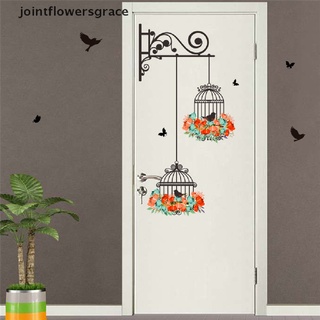jgco colorido flor jaula de pájaros pegatina de pared calcomanías aves voladoras plantas adhesivas habitación papel pintado decoración gracia