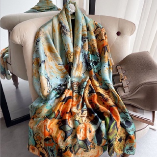 2021 luxury brand ladies spring and summer long scarf silk scarf shawl digital painted shawl van Gogh oil painting pashmina lady (1)