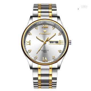 Men's Quartz Watch with White Steel Strap Luminous Deep Waterproof Fashion Multifunction Watch Gifts for Males