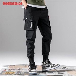 【foodtaste】Cargo Pants Men Vintage Hip Hop Pockets Joggers Pants Safari S (1)
