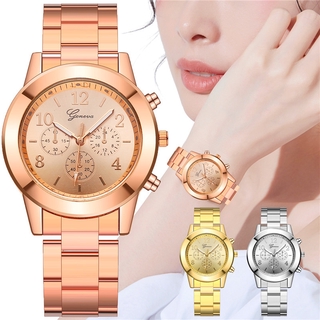 Reloj Geneva para mujer/reloj de pulsera con correa de acero inoxidable/oro rosa/plata