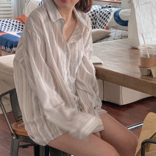 Estilo raya suelta Casual camisa delgada mujer Casual manga larga protector solar blusa superior