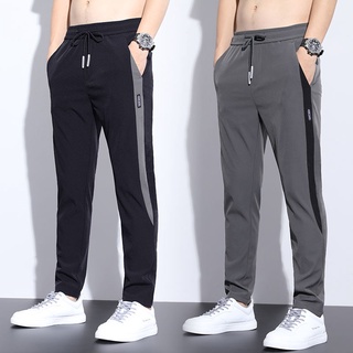 Los hombres pantalones deportivos de seda de hielo suelto recto Casual Ultra-delgado de secado rápido elástico en la cintura
