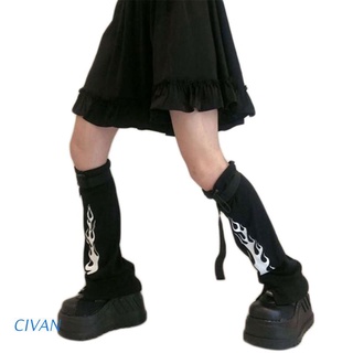 Civan Mujeres Oscuro Goth Punk Negro Pierna Calentador Calcetines Harajuku Hip Hop Llama Impresión Pie Cubre Mangas Con Hebilla Cinturón Lolita Cosplay Streetwear (1)