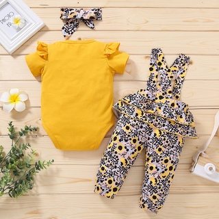 [EFE] conjunto de trajes para bebé niña sólido mameluco+estampado Floral (3)