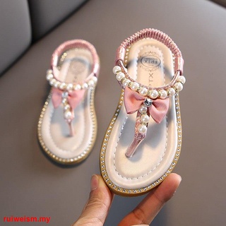 ^ Verano Niñas Perlas Diamantes De Imitación Niños Sandalias De Playa Mariposa Nudo Princesa Chanclas Zapatos