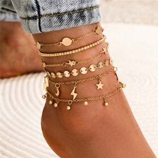 bohemia multicapa cuentas tobilleras conjunto de moda lentejuelas estrella tobillo pulseras para mujeres verano playa pie joyería pierna cadena tobilleras