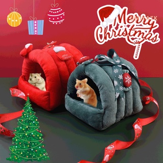 Squirrel Bed Christmas Element Pattern Keep Warmth Soft Texture Pet Squirrel Hamster Nest House for Winter