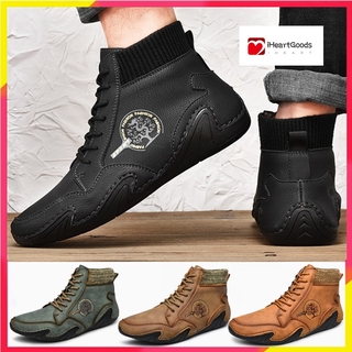 kasut kulit: botas de cuero casuales mediados de la parte superior botas de cuero zapatos de los hombres estilo británico (1)