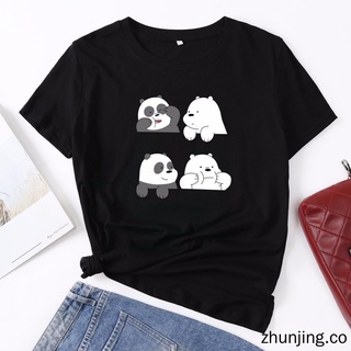 Cute Cartoon Bear Panda Women T Shirt Summer Plus Size 3XL TShirt Print Black Short Sleeve Casual Female Tops Black T-shirt