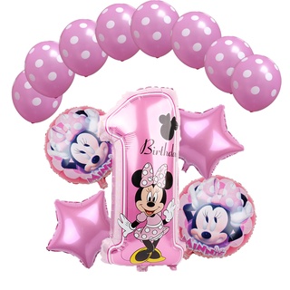 1set Mickey Minnie Mouse Estrella De Helio Globos Niños Fiesta De Cumpleaños Decoración 1er Número Globo Juguetes