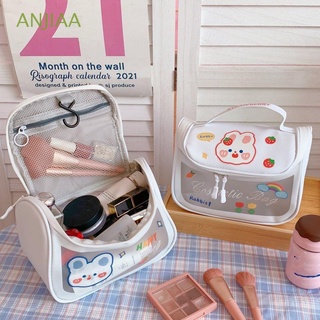 ANJIAA Cute Cosmetic Bag Large Capacity Wash Bags Makeup Bags Women Toiletry Bag Portable Transparent PU Reusable Travel Organizer