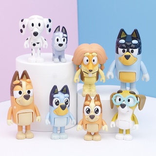 8pcs Bluey Bingo Family Action Figure Dogs Model Dolls Movable Joints Toys For Kids Boxed Bagged Cake Decoration Gift For Kids