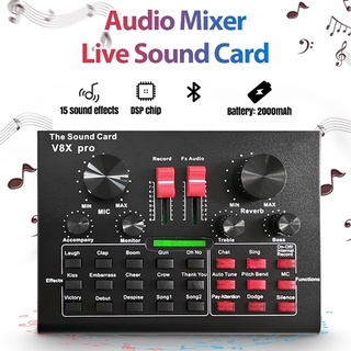 v8x pro live sound card mezclador de audio bluetooth 15 múltiples es efectos de sonido para teléfonos de ordenador canto y grabación (1)