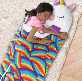 Happy Nappers plus almohada de terciopelo para mantener caliente de los niños unicornio animal de dibujos animados saco de dormir plegable suave de los niños animal saco de dormir