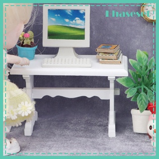 (Ehaseset) 1:12 muebles De escritorio Para Casa De muñecas hechas a mano De madera blanca