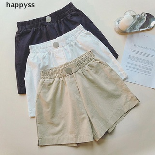 [happy] algodón puro blanco pantalones cortos de verano de las mujeres nuevo cintura alta una línea de ancho de la pierna pantalones