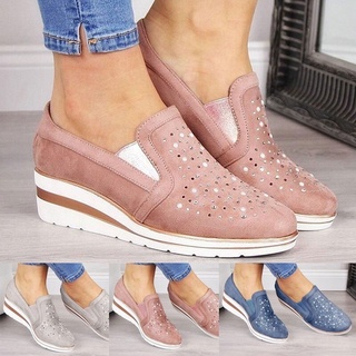 mujer moda cuñas zapatos slip-on mocasines diamante plataforma zapatos