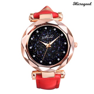 [MGD] reloj de pulsera de cuarzo con diamantes de imitación de cielo estrellado y esfera redonda con correa de cuero sintético para dama