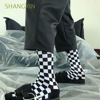 Shangke calcomanía de algodón deportivo para hombre/calcetines de calle a cuadros/calcetines de Tubo medianos multicolores