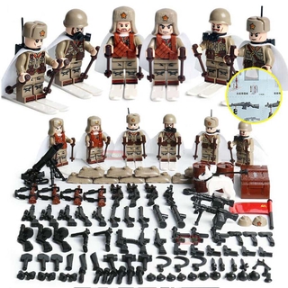 Segunda Guerra Mundial Soviético Soldados Rusos Mini Figuras Militares Esquí Rusia WW2 Set Fit Lego