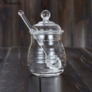 Riseskhg 250ml Honey Jar with Dipper and Lid Transparent Glass Honey Container Honey Pot *Hot Sale (1)