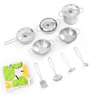 Childrens Kids Play Kitchen Toys Food Learning Stainless Steel Cooking Utensils