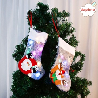 Daphne navidad árbol decoración de navidad caramelo bolsa Santa calcetines de navidad medias alce impresión colgante muñeco de nieve chimenea Led luz hasta