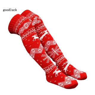 Otoño invierno sobre la rodilla calcetines de copo de nieve patrón de alce calcetines de tubo alto transpirable para navidad