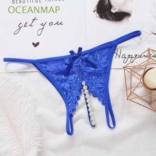 Oceanmap mujeres G-string sin entrepierna bragas tangas perla encaje transparente lencería bragas breve/Multicolor
