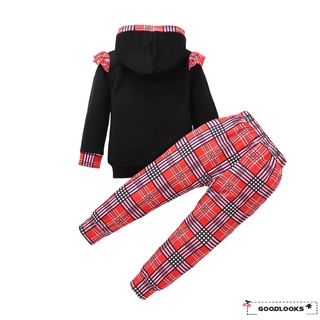 Gd-Baby sudadera con capucha + pantalones, patrón de cuadros impresión cintura elástica volantes decoración ropa de primavera (4)