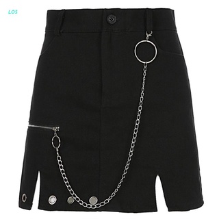 Mini falda negra para mujer con cremallera/Bainha Dividido/Cintura Alta/Estilo Gótico/Punk con bolsillos