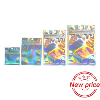 100 piezas ziplock bolsa de embalaje láser bolsa arco iris aluminio reflectante sello bolsillo joyería c2h1