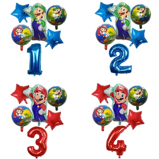 6 Unids/set Super Mario Globo Luigi Bros Figuras De Juguete Número De Globos Fiesta De Cumpleaños Decoración De Niños Juguetes De Año Nuevo Regalo
