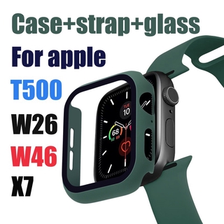 Funda+correa+vidrio para apple watch band 44 mm iWatch band 38mm 42mm 40mm silicona parachoques pulsera serie 5 4 3 2 apple watch accesorios para T500 W26 W46 smart watch