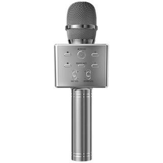 Micrófono Musical bluetooth, micrófono inalámbrico Professiona altavoz de mano Microfone reproductor de canto grabadora micrófono, gris