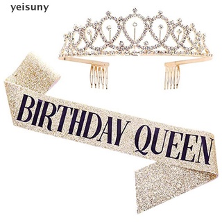 [yei] 1set bling rhinestone corona tiara sash cumpleaños aniversario fiesta decoración suministros 586co