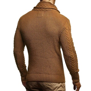 Personalidade moda black yarn sweater semi-colar blusa pilha colarinho camisola masculina de linha de linha grossa selvagem_Goya Tienda (3)