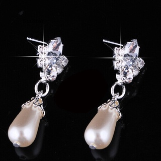 [Sunstar] Juego de aretes de perlas de imitación de boda Super Glamor con diamantes de imitación para novia (2)