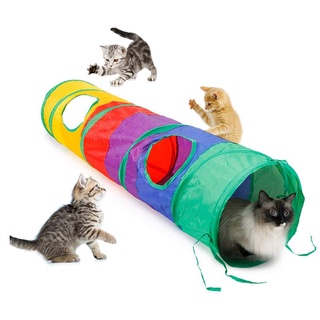 plegable arco iris gatos juego túnel 2 agujeros plegable portátil conejo gatito mascota juguete