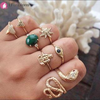7 unids/set mujeres turquesa serpiente flor nudillo diamantes de imitación anillos