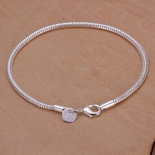 pl hermosa moda bonita 3mm plata esterlina 925 cadena serpiente brazalete pulseras pulseras para mujeres