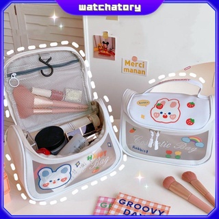 WATCHATORY Cute Makeup Bags Large Capacity Wash Bags Cosmetic Bag Women Toiletry Bag Portable Transparent Reusable PU Travel Organizer