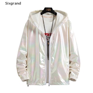 [sixgrand] chaqueta de capucha ultraligera de verano 2021 para hombre, cortavientos, moda brillante, protector solar casual, cremallera, abrigo co (8)
