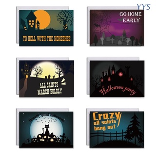 Yys 6 unids/set de tarjetas de felicitación de Halloween con sobres pegatinas feliz Halloween noche diseños postales invitación fiesta suministros