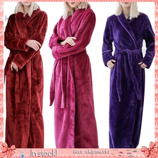 Bsy_winter Fashion mujer Color sólido espesar felpa manga larga albornoz ropa de dormir