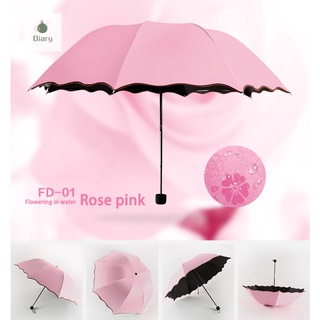 señoras paraguas portátiles a prueba de viento 3 pliegues flores en cambio de agua color anti-uv sol/lluvia paraguas
